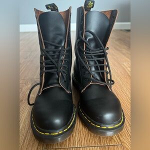 Dr. Martens 1490 Black Lace-Up Boots with Yellow Stitching, size 9